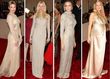 Los vestidos beige con adornos brillantes destacaron en la gala