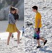Selena Gomez con Jaxon en los barzos y Justin Bieber llegando a la playa